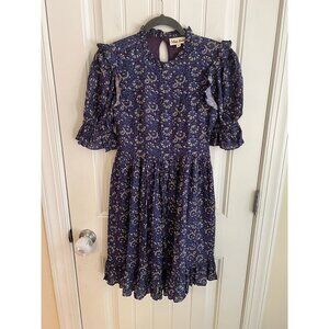 Celina Moon Floral Paisley Print Dress‎ Ruffled Sleeves Keyhole Back Sz XS